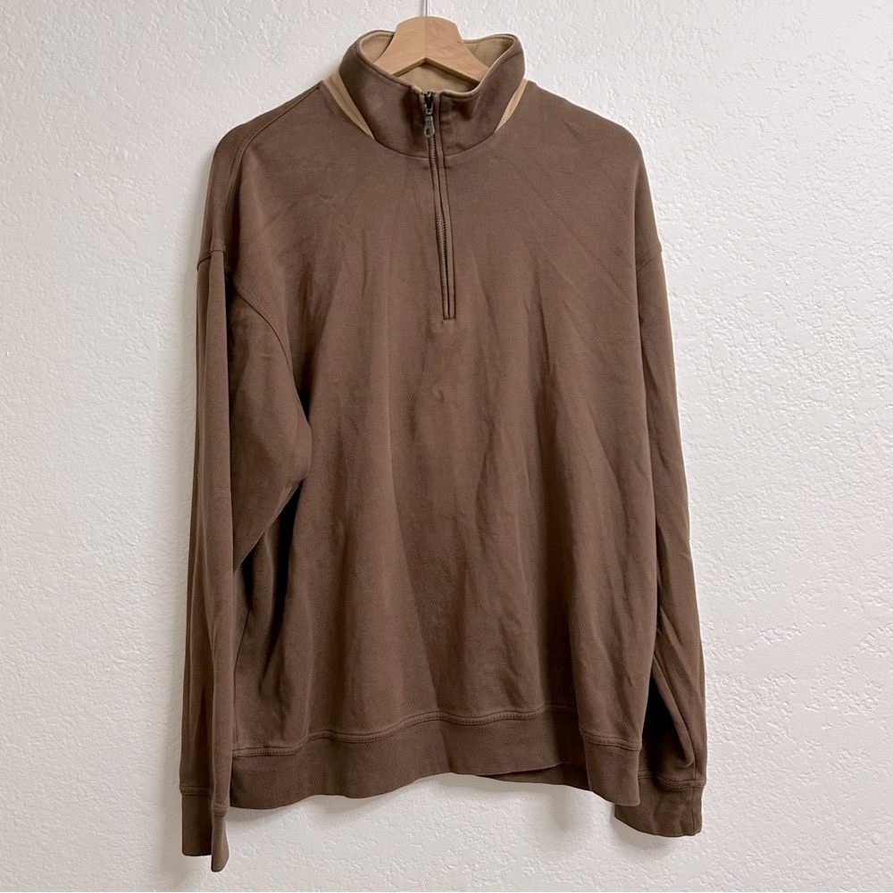 Aureus‎ Brown 100% Cotton Quarter-Zip Sweater, Size L